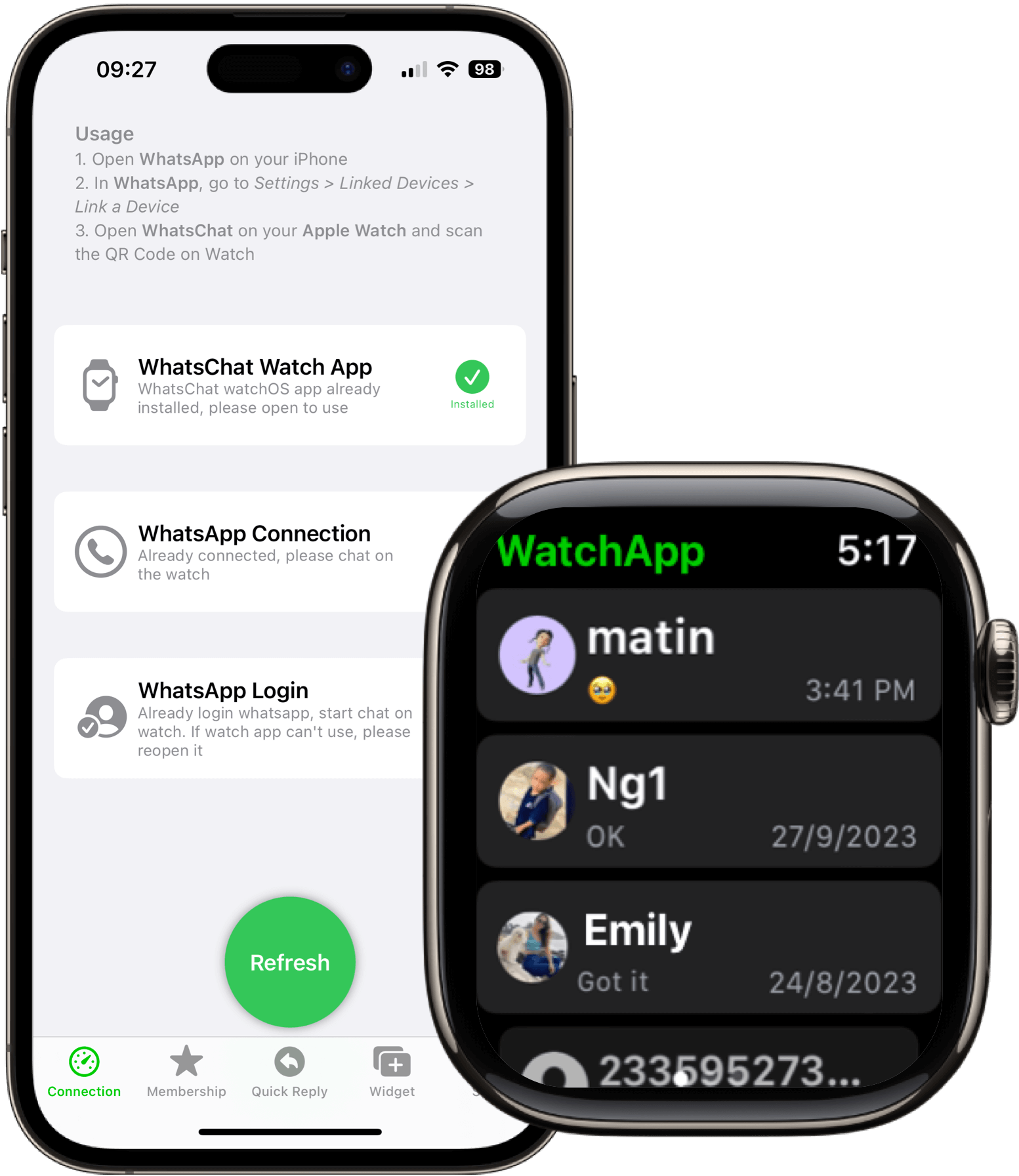 receive and send whatsapp messages on apple watch